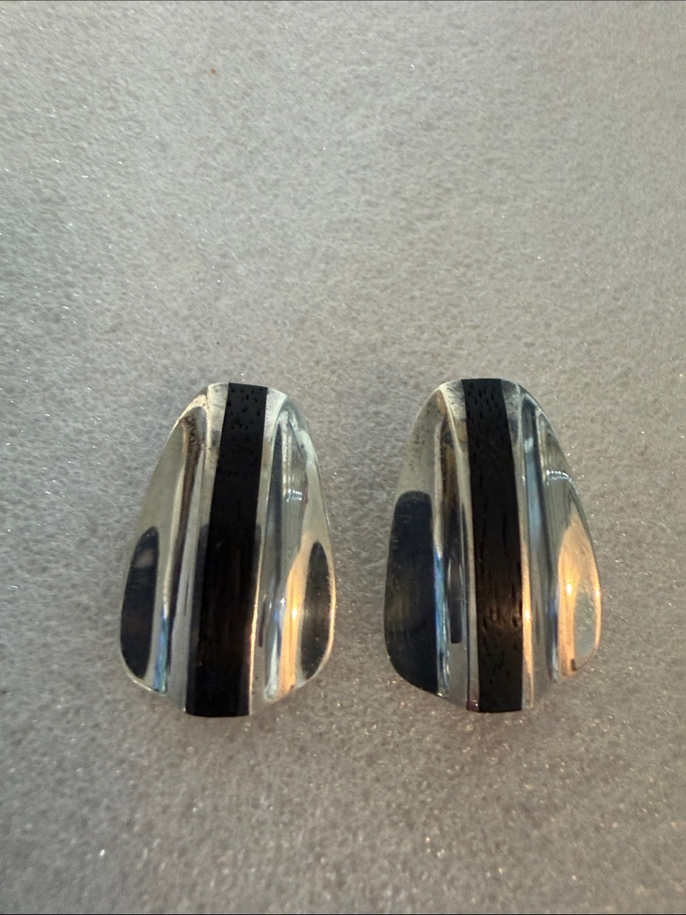 Sterling Silver Earrings with Black Rosewood Stripe Inlay